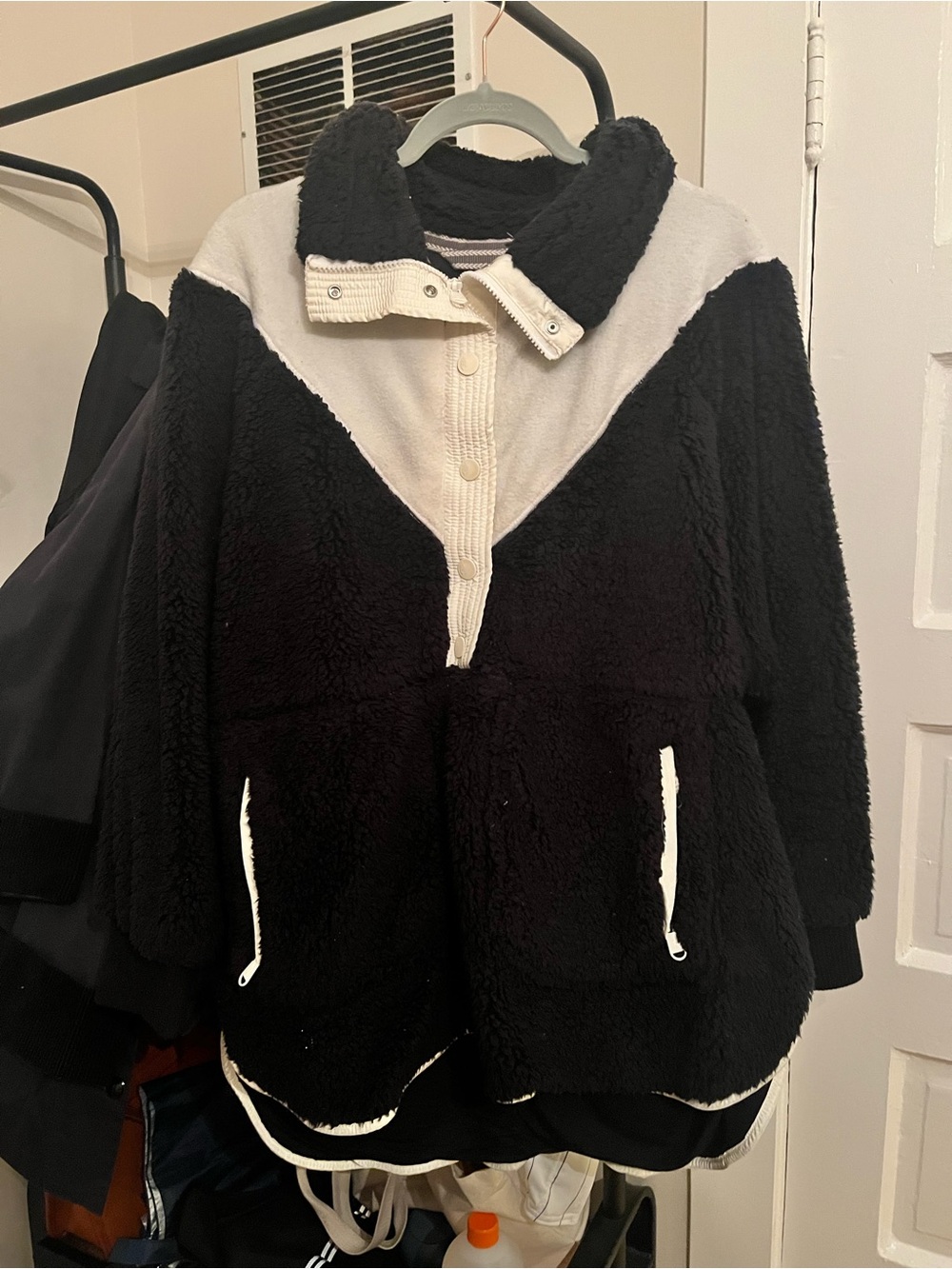 Free People Black and Cream Sherpa Pullover